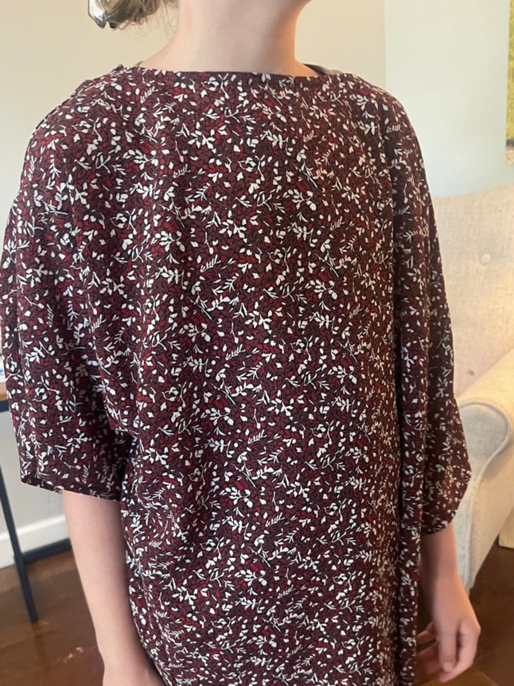 Michael Kors Maroon Floral Boatneck Blouse